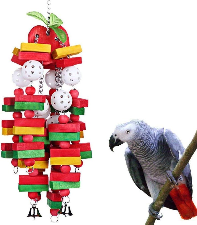 Litewoo Large Bird Parrot Swing Toys, Colorful Apple Shape Chew Wood Toy for Medium Large Bird and Parrot - Image 4